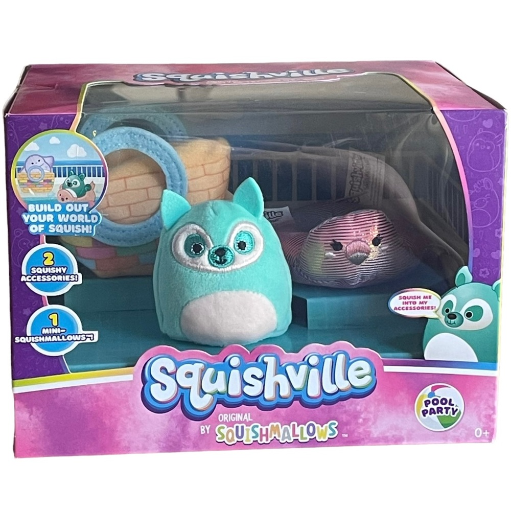 Squishmallow Squishville Mini Pool Party Lance Lemur swim toy stocking stuffer
